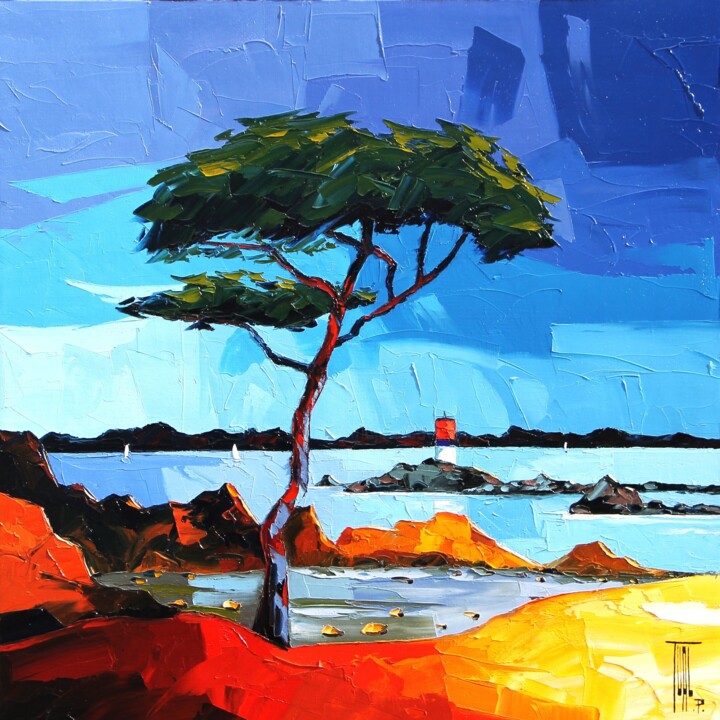 Peinture intitulée "Rivage et balise" par Pierrick Tual, Œuvre d'art originale, Huile