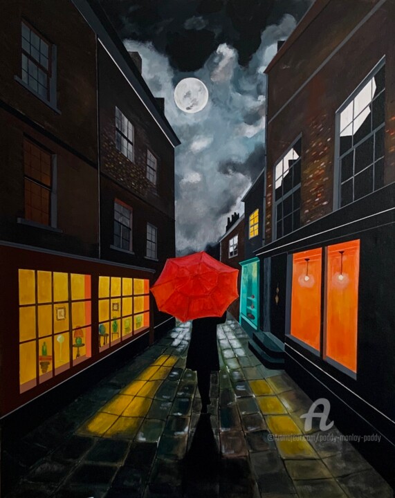 绘画 标题为“Le parapluie Rouge” 由Paddy Manlay (Paddy), 原创艺术品, 丙烯 安装在木质担架架上