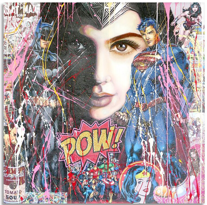 Batman Superman Beauty 绘画, 38x38 in