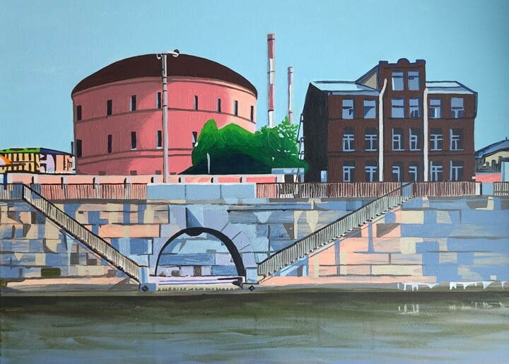 Old Gasholder on the embankment of the Obvodny Canal Pittura, 19,7x27,6 in