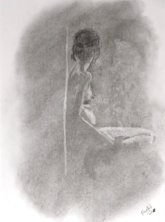 Drawing titled "Effacée" by Fanny Fitten, Original Artwork, Charcoal