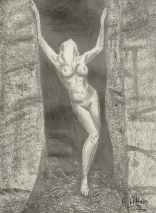 Drawing titled "Entre les murs" by Fanny Fitten, Original Artwork, Pencil