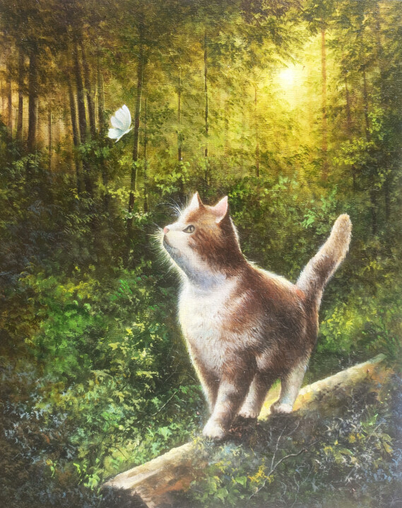 제목이 "Forest Play"인 미술작품 Sergey Miqayelya로, 원작, 기름 나무 들것 프레임에 장착됨