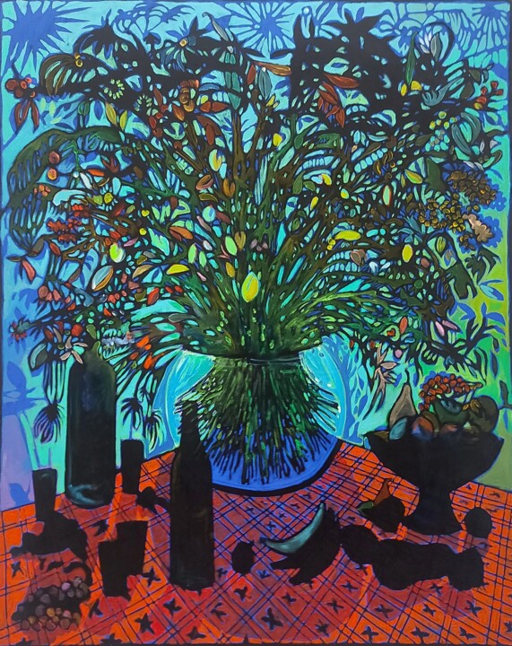 Velvet Grappes and wine 绘画, 63.8x51.2 in
