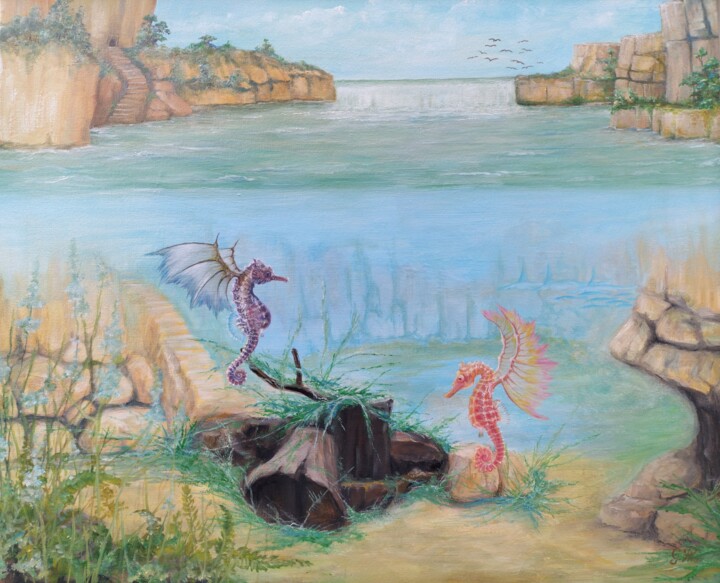 Gregory Pyra Piro peinture à l'huile de paysage surréaliste 绘画, 23.6x27.6 in