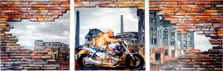 Harley Davidson Time Travel 绘画, 15.8x47.2 in