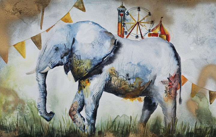 Il Viaggio Di Un Elefante 绘画, 15x22.1 in