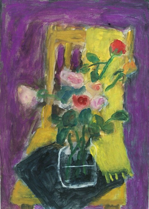 Roses on a chair 绘画, 16.1x11.4 in