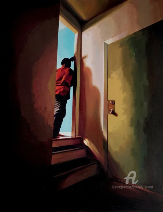 Schilderij getiteld "Up" door Kimberly Burnett, Origineel Kunstwerk, Olie