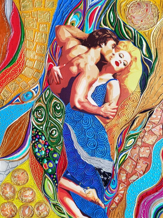 Love painting. Man and woman love couple portrait. Klimt art 绘画, 31.5x23.6 in