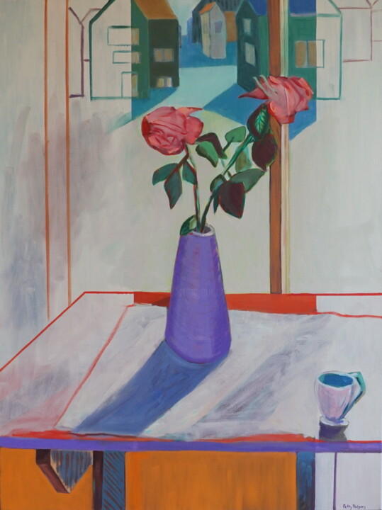 Roses and Houses 绘画, 40x30 in