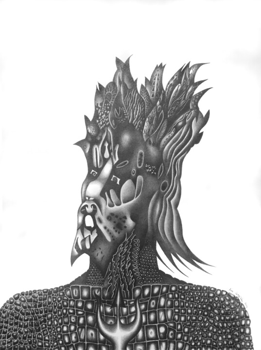 Drawing titled "CRÉATURE 005 POSÉID…" by Anne Langérôme, Original Artwork, Graphite