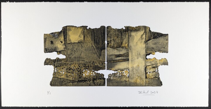 Eau-forte 20 recto/verso Noir-Terre de Sienne Printmaking, 9.8x19.7 in