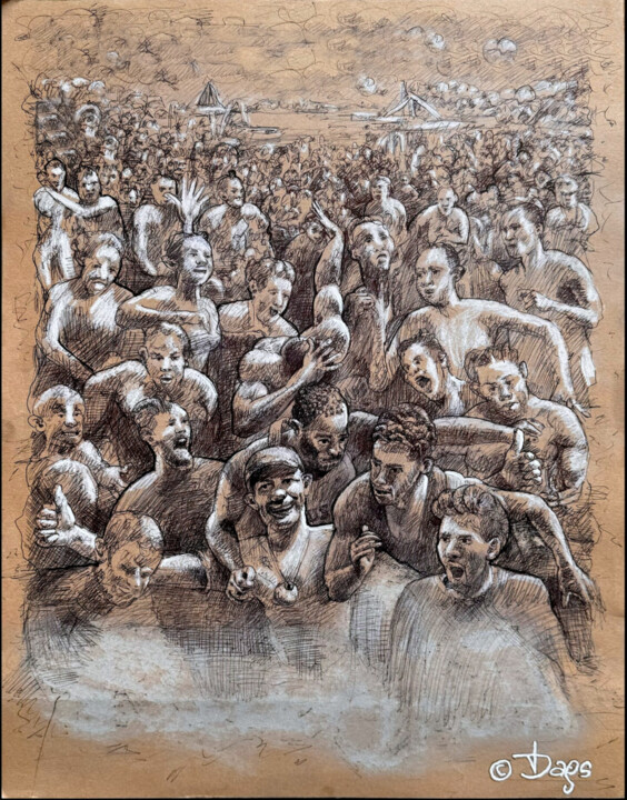 Tekening getiteld "Migrant Invasion" door Dags Vidulejs, Origineel Kunstwerk, Inkt