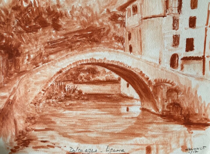 Ponte di Dolceaqua Liguria Dessin, 11,8x15,8 in