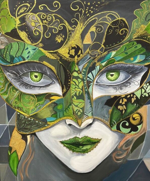 Green mask 绘画, 23.6x19.7 in