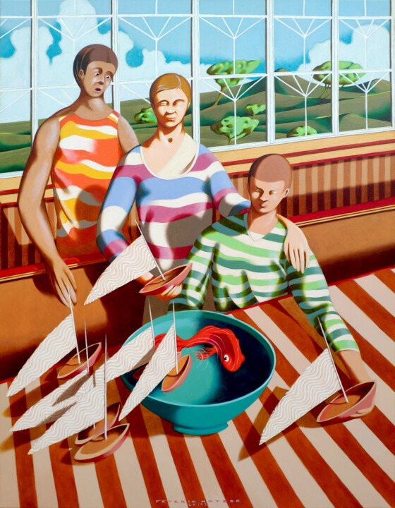Painting titled "A lazy afternoon" by Federico Cortese, Original Artwork, Oil Mounted on Wood Stretcher frame