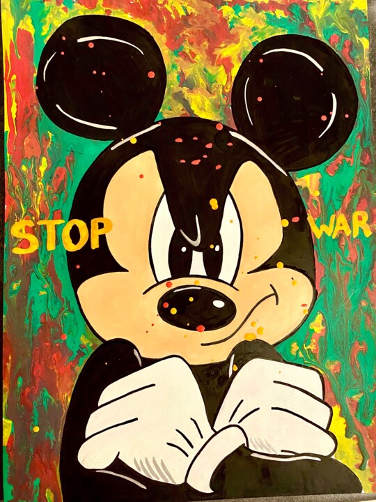 Mickey Mouse Stop War Disney 绘画, 11x7.9 in