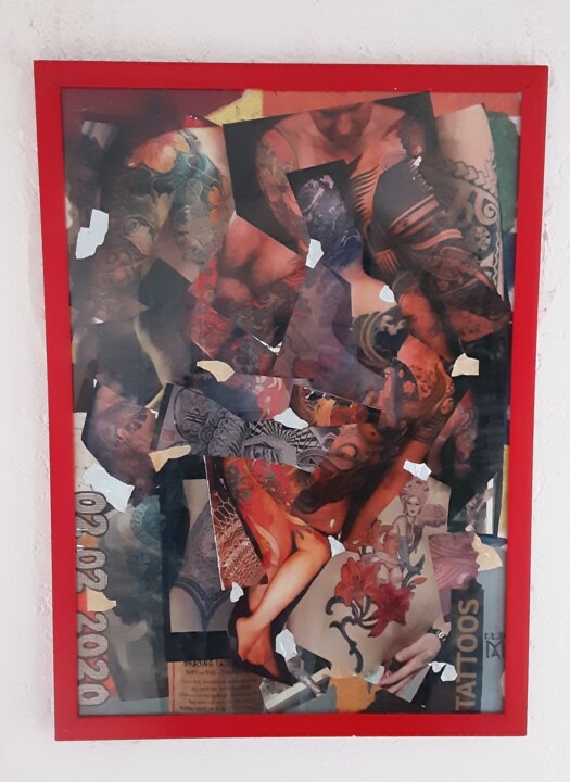Collages intitulée "Tattoo Nr.1" par Angelo Marzullo, Œuvre d'art originale, Collages Monté sur Carton