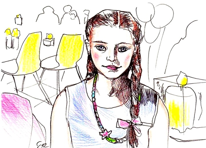 Dessin intitulée "Young girl at a par…" par Corinne Courlet, Œuvre d'art originale, Encre