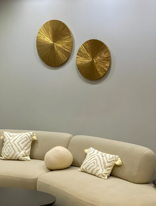 The diptych. Round textured abstract paintings 绘画, 23.6x43.3 in