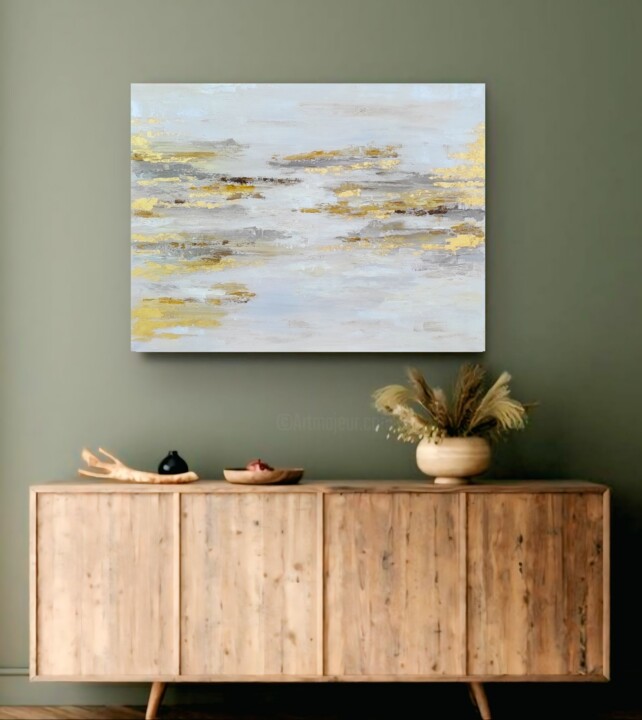 Abstract painting on canvas gold leaf art 绘画, 27.6x35.4 in