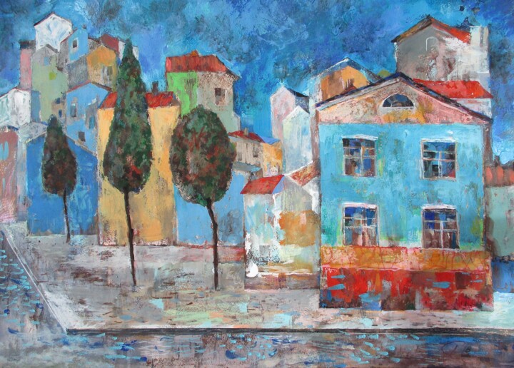 Картина под названием "Lonely Town" - Sergey Kostin, Подлинное произведение искусства, Акрил