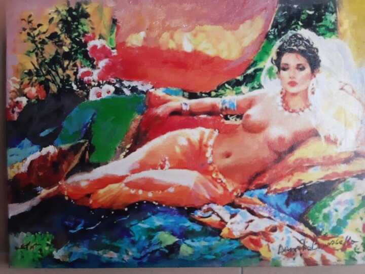 RAQUEL SEMINUDA SUL DIVANO 绘画, 11.8x15.8 in