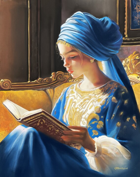 Painting titled "Lecture" by Brigitte Bouron, Original Artwork, Pastel