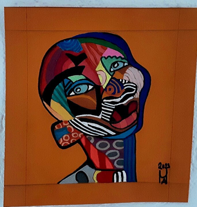 La maschera Africana.nr.5 Pittura, 9,8x9,5 in