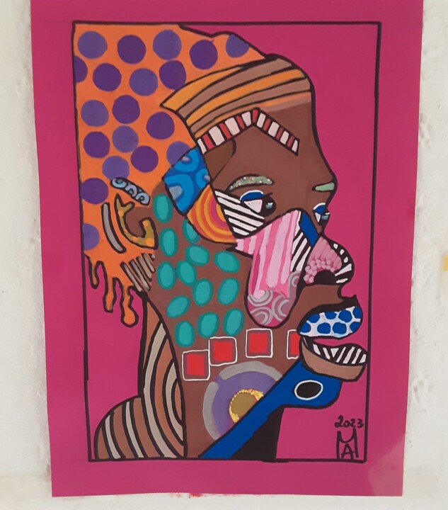La maschera Africana.nr.6 绘画, 13.8x9.8 in