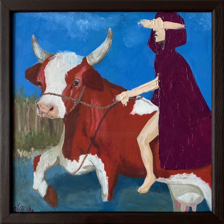 Bathing the red cow (hommage) 绘画, 11.8x11.8 in