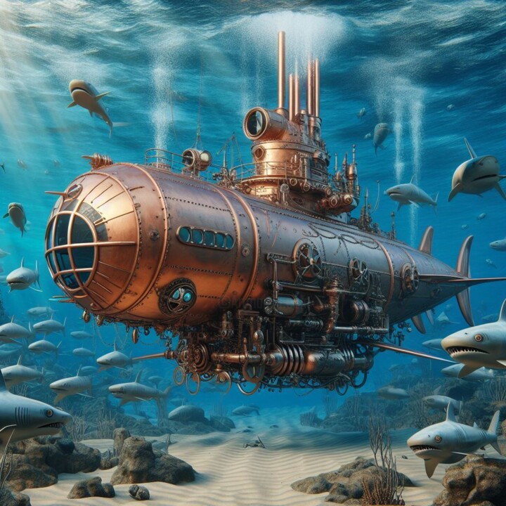 Submarine steampunk robot 数字艺术