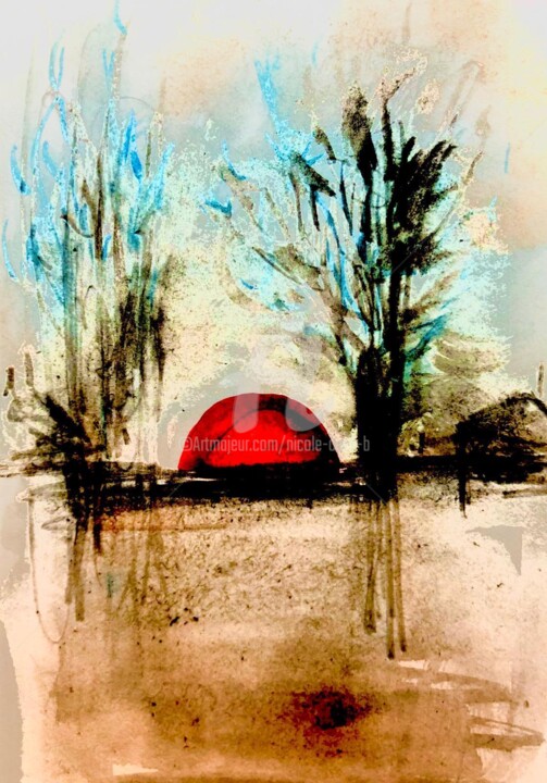 Painting titled "The Sun goes down o…" by Nicole Cecil B, Original Artwork, Watercolor