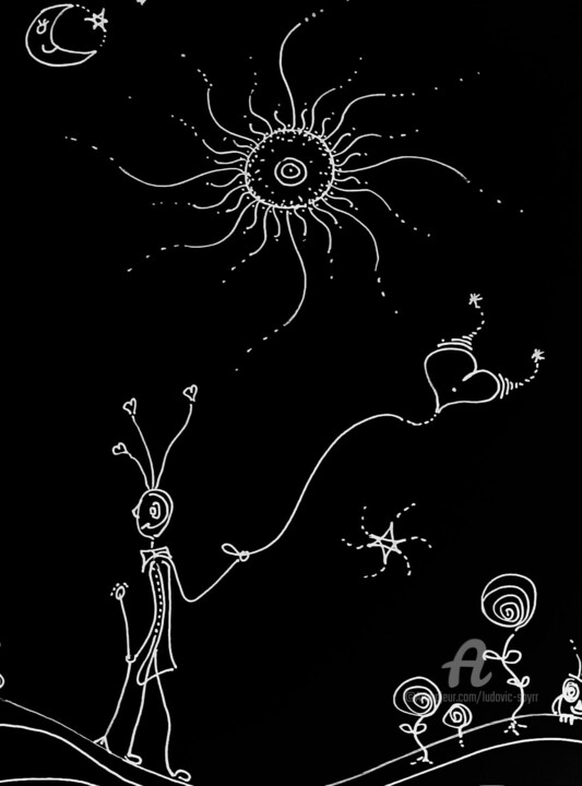 图画 标题为“SOLEIL NOCTURNE” 由Ludovic Spyrr, 原创艺术品, 标记 安装在其他刚性面板上