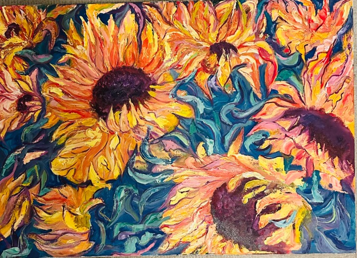 Vibrant sunflowers 绘画, 19.7x27.6 in