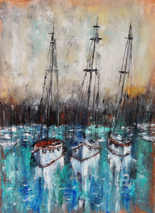 Peinture intitulée "Harbor Serenity: Sa…" par Indrani Ghosh, Œuvre d'art originale, Acrylique