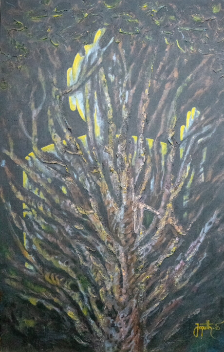绘画 标题为“Tree Of Sins” 由Jagath Wickramarachchi, 原创艺术品, 油 安装在木板上