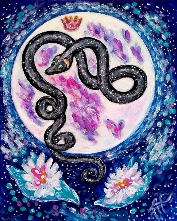 Snake Totem. Serpent King -Grass Snake 绘画, 11.8x9.5 in