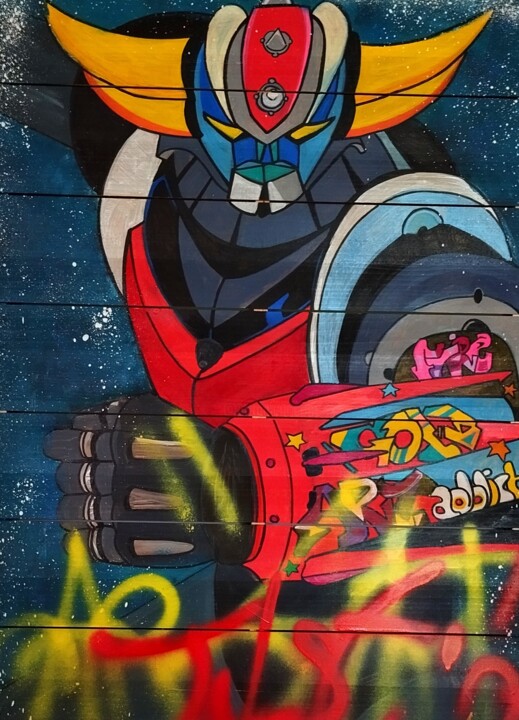 Street art Goldorak in space 绘画, 27.6x19.7 in