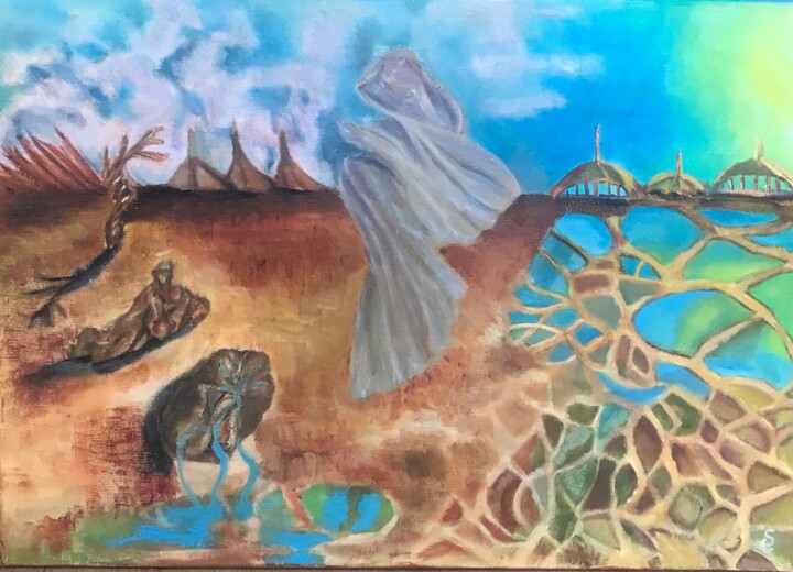 Een onbekende hoek van wereld. 绘画, 19.7x27.6 in