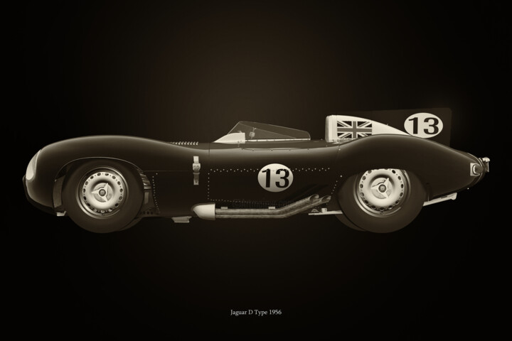 Jaguar Type D 1956 Black and White 数字艺术