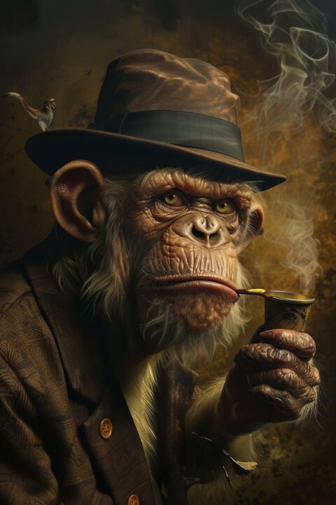 Smoking monkey - Limited Ed. 2/10 数字艺术, 18.9x13 in