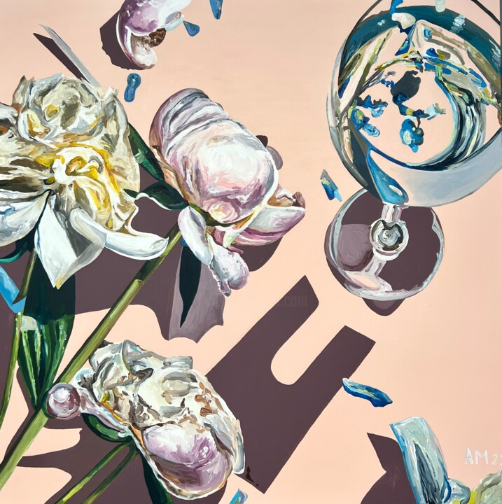 Painting titled "Petal Infusion" by Anna Meyster, Original Artwork, Acrylic Mounted on Wood Stretcher frame