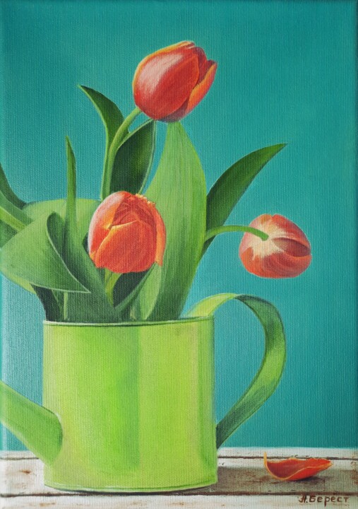 Tulips 绘画, 13.8x9.8 in