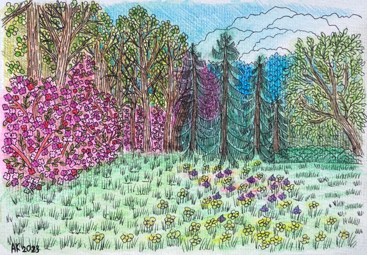 图画 标题为“Spring Meadow” 由Anastasia Kurganova, 原创艺术品, 粉彩