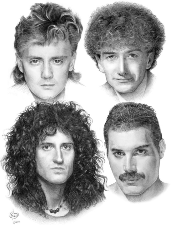 Queen group, Freddie Mercury, Brian May, Roger Taylor... 图画, 16.5x11.8 in