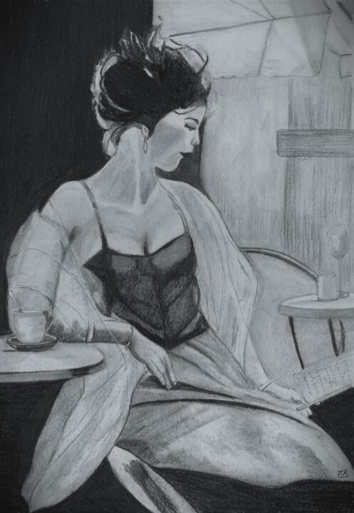 Dame en terrasse 图画, 15.8x11 in
