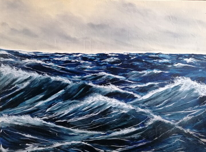 Painting titled "HAUTE MER" by Loïc Gourmelen, Original Artwork, Oil Mounted on Wood Stretcher frame