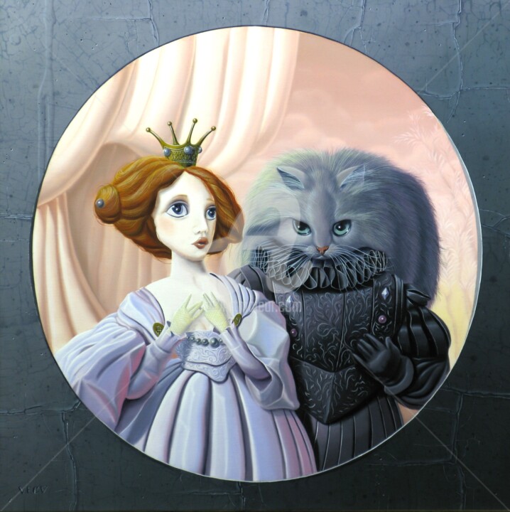 « La belle et la bête » 绘画, 15.8x15.8 in